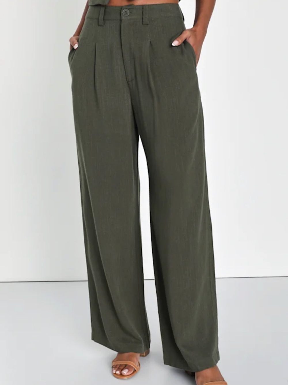 Lulu's Olive Green Linen Wide-Leg Pants